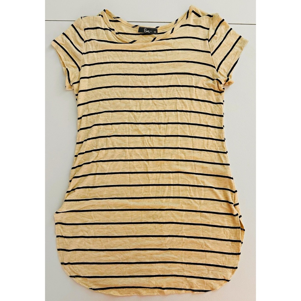Paper Women's Beige Black Striped Round Neck Short Sleeve Knit T-Shirt Size M